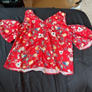 Atmosphere Floral Blouse with Pink and Red Accents